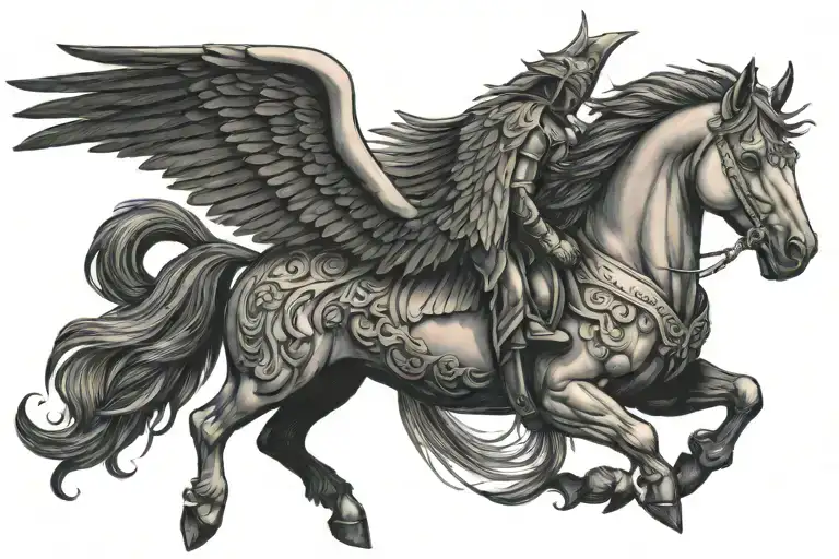 Black Pegasus With A Spartan Riding