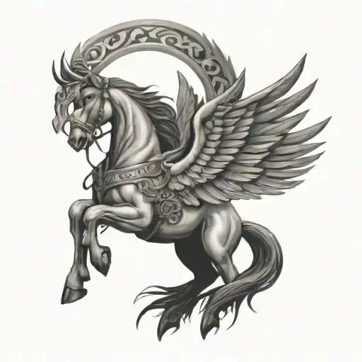 Black Pegasus With A Spartan Warrior