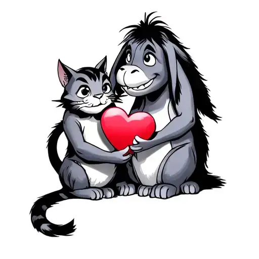 Eeyore Giving Valentine To Cheshire Cat Sitting