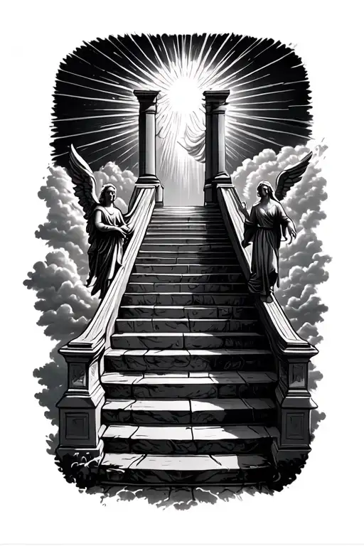 Stairway To Heaven Walking Up Stairs Angels Sun Rays Clouds Heaven Gate At The Top Of The Stairs