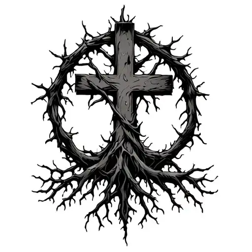 Poison Tree Wrapped Around Cross With Roots As Crown Of Thorns