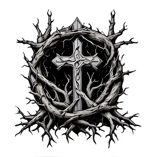 Poison Tree Wrapped Around Cross With Roots As Crown Of Thorns