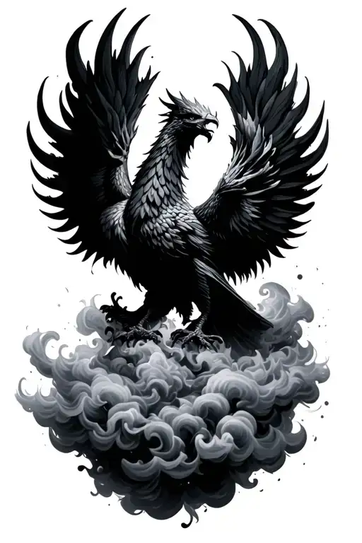 Fierce Black Phenix Rising From Smoke Rising