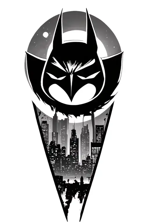 90'S Batman Animated Logo With Gotham City Skyline And The Bat Symbol As The Moon