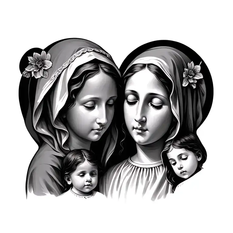 Virgin Mary Looking Down To A Family Of 5