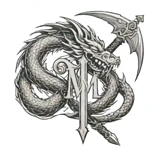 Dragon Around A Sword With Letter M Hidden Somewhere