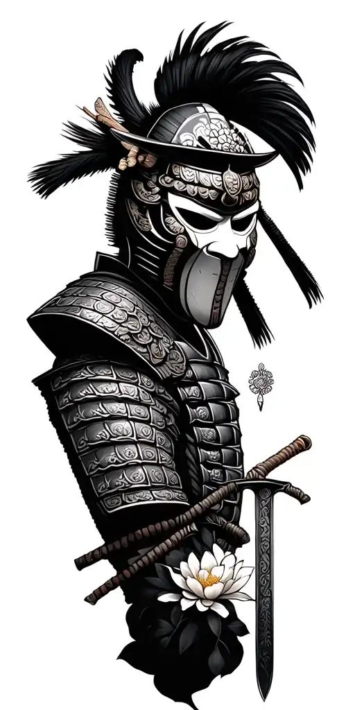 Samurai Warrior Mask With Sword And Sampaguita