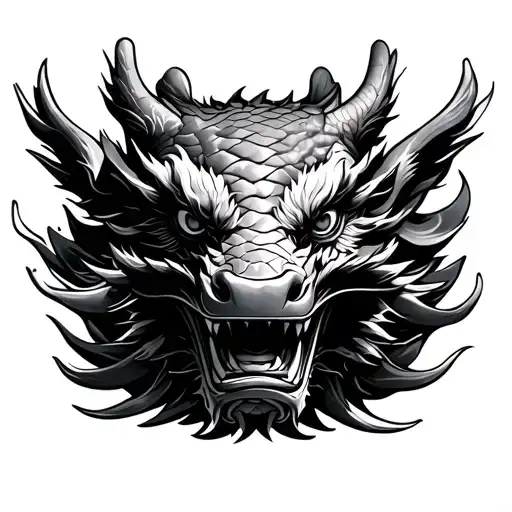 Japanese Dragon Head On Koi Fish