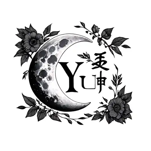 Half Of The Moon In The Center With The Letter Yu In The Language Of Gestures