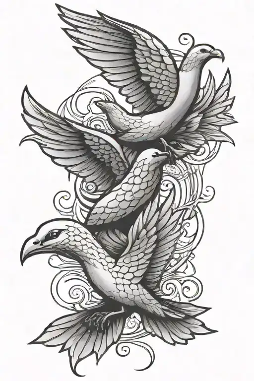 Simple Snake And Dove Or Doves Flying