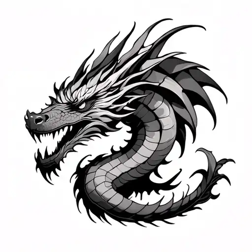 Dragon Black Line Art On The Back From Left Shoulders To Right Side