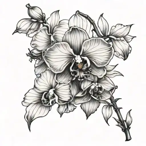 Poppy And Orchid With Stems