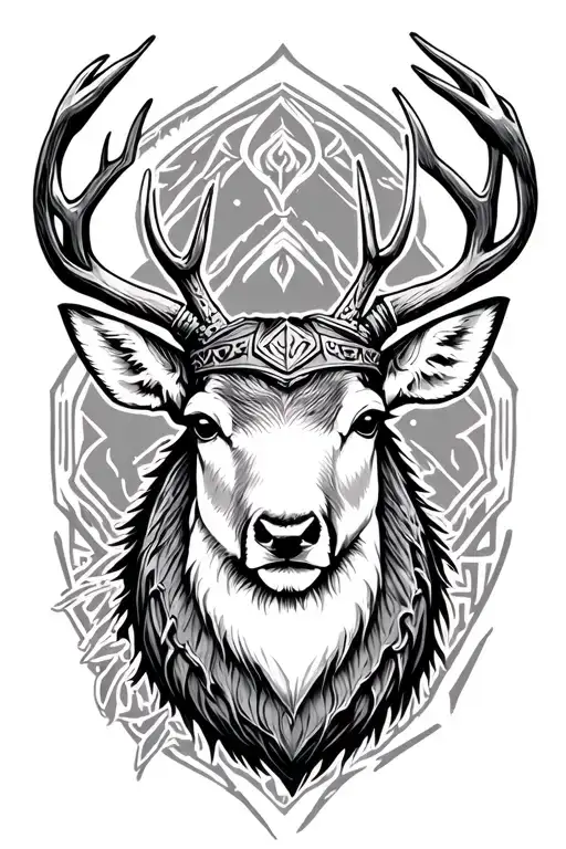 Deer Head With Viking Compuss