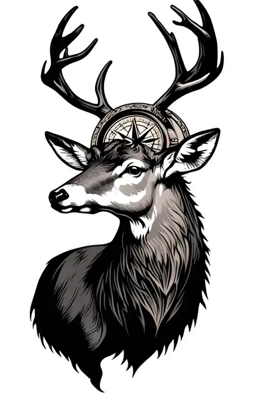 Deer Head With Viking Compass Surrounded