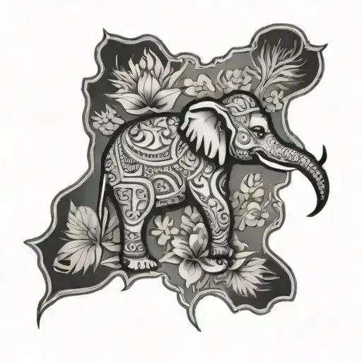 Sri Lanka Map With Elephant Head And A Lotus