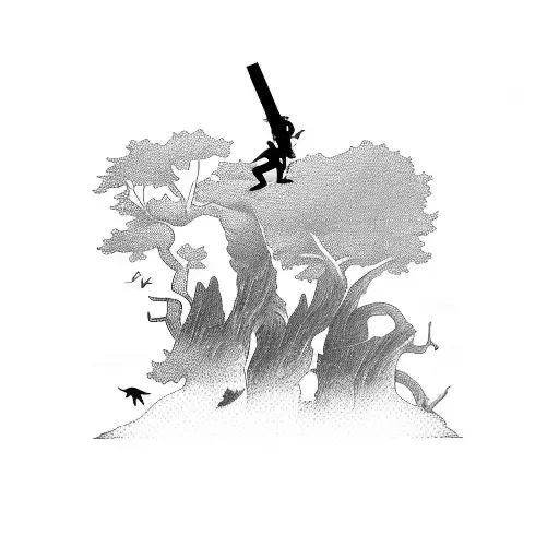 A Silhouette Of A Hunter Aiming At A Forest