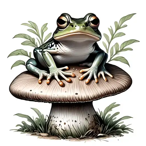 Frog Sitting On Mushroom