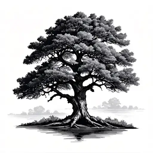 Big Magestic Oak Tree Fine Line Drawing