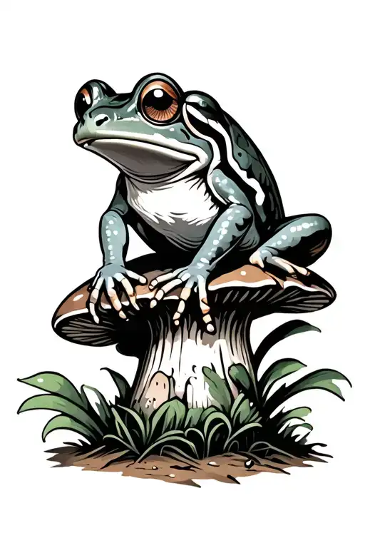 Frog Sitting On Mushroom Cartoons Elements