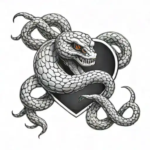 Snake Coiled Around A Beating Human Heart With It's Fangs Sunk Into The Heart Squeezing Art
