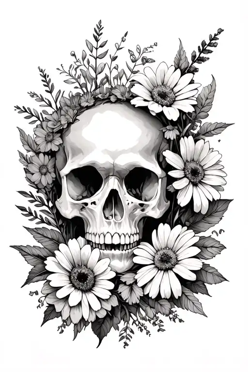 Hidden Skull With Wild Flowers Of Different Varieties