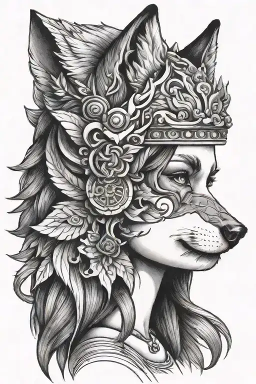 Girl With Wolf On Her Head