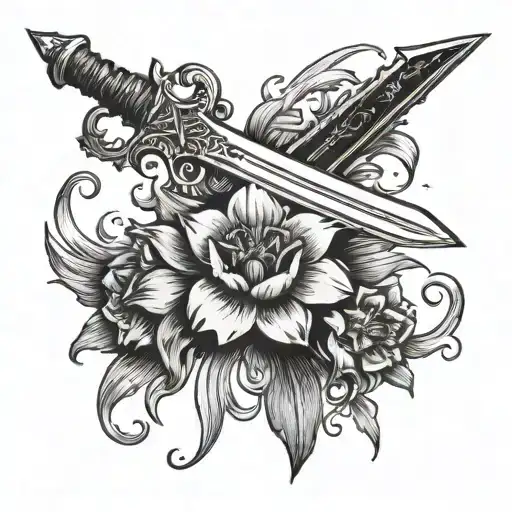 Sword With Narcissus Flower Simple