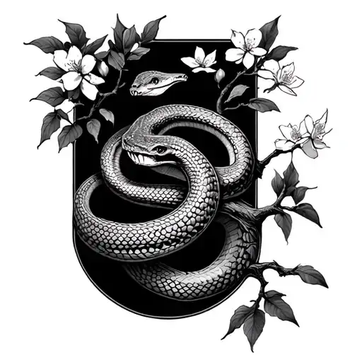 Snake And Charry Blossom Tree