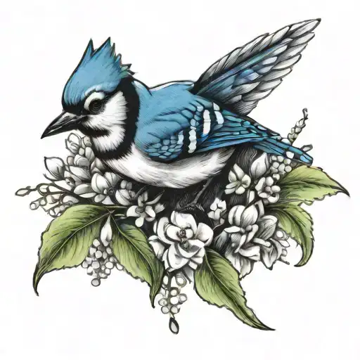 Blue Jay And Lily Of The Valley Flower