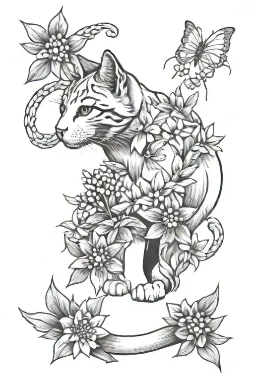 Lupine Flower And White Cat