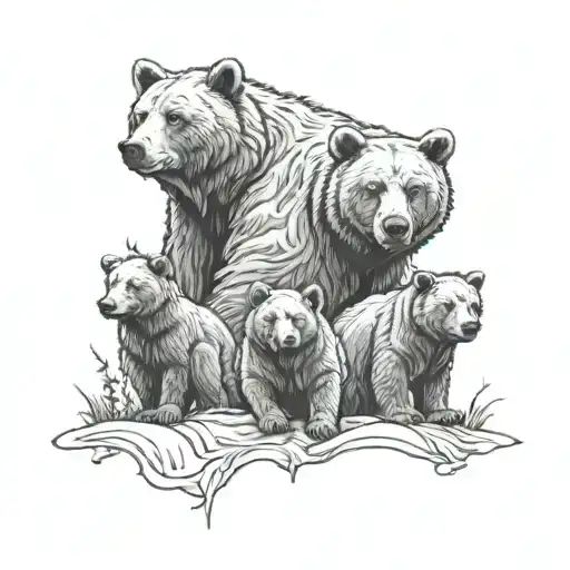 Father Bear And Children Bear Standing Front View