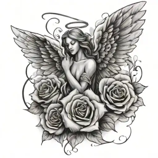 Angel Tattoo With Roses