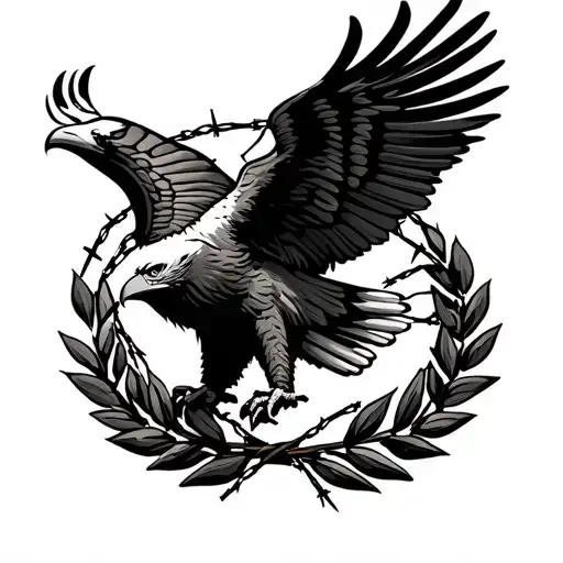 Federal Eagle With Barbed Wire Laurel Wreath And Tyrrune