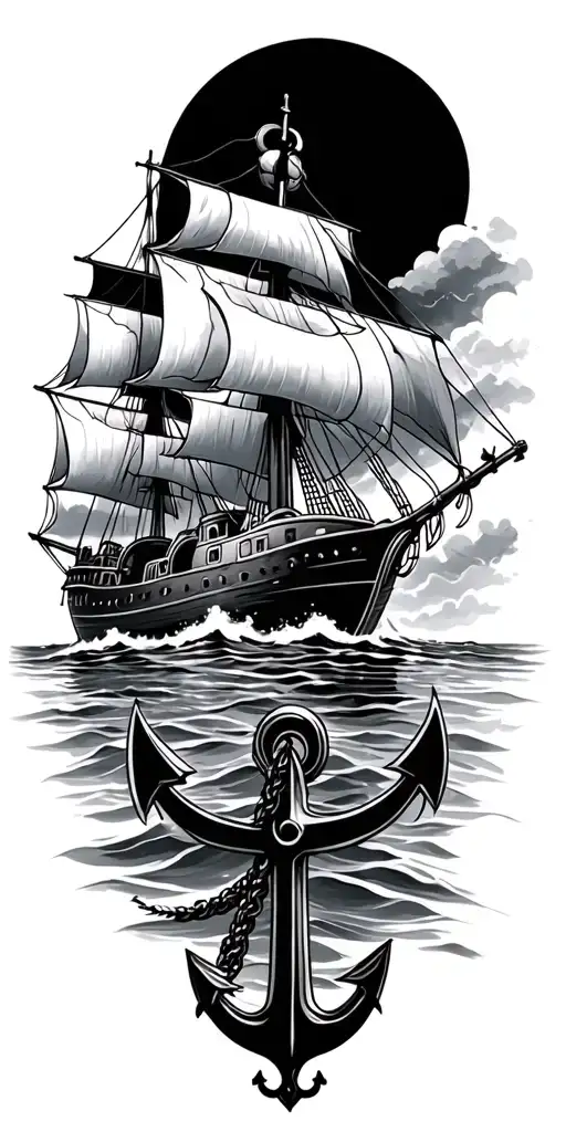 Anchor And Ship Sailing Through A Sea