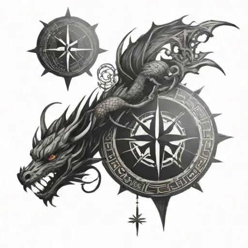 Compass And Dragon And Jing And Yang Symbol Transformed