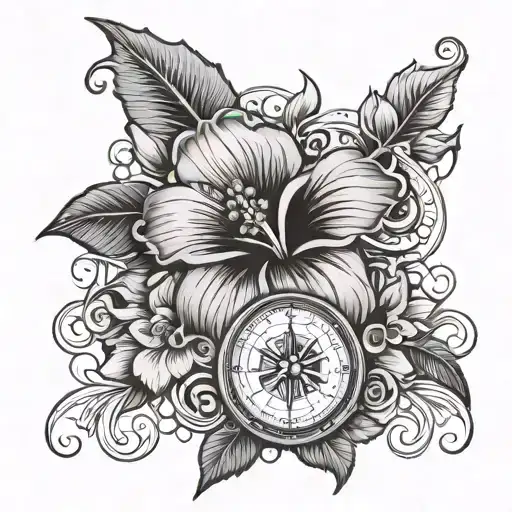 Hour Glass Hibiscus Flowers Compass Rose Surrounded