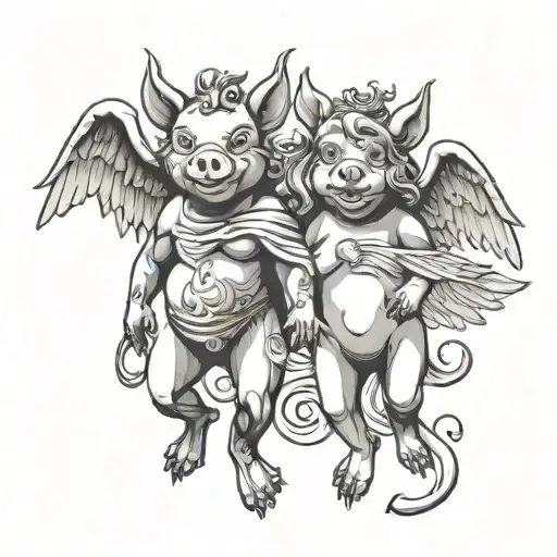 Piggy Devil And Angel