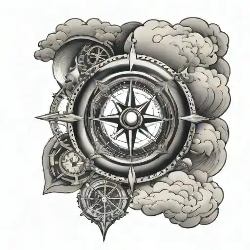 Nautical Compass With Clouds And Filler