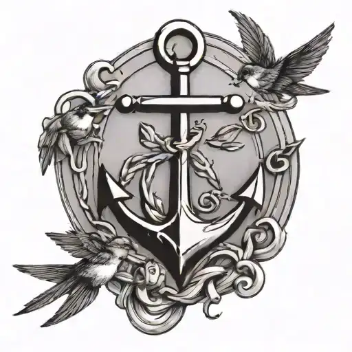 Ship Anchor With Swallow Birds