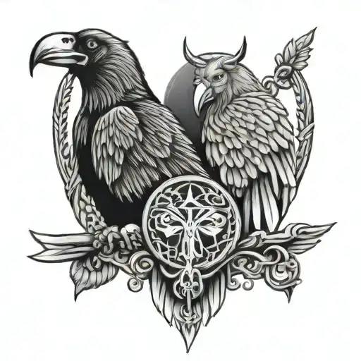 Neo Trad Odin And Raven Viking Tattoo Design