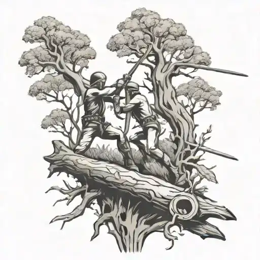 Natural Stick Sword Fighting On Fallen Tree