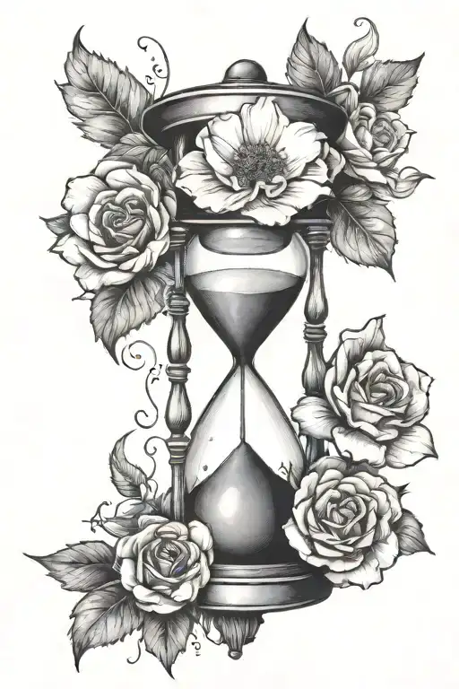 An Hourglass Being Stopped By A Flower