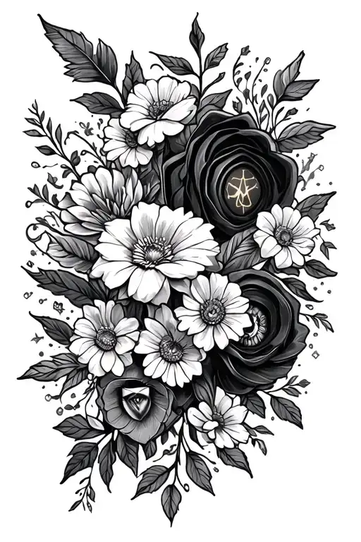 Floral Arm Tattoo With Harry Potter Icons