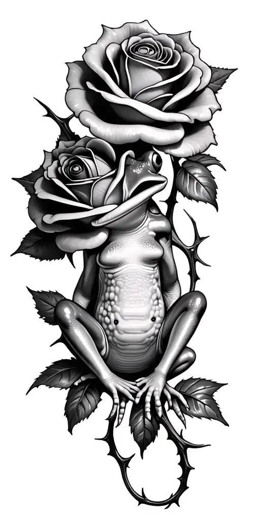 Roses With Thorns Intertwined With Frog Sitting