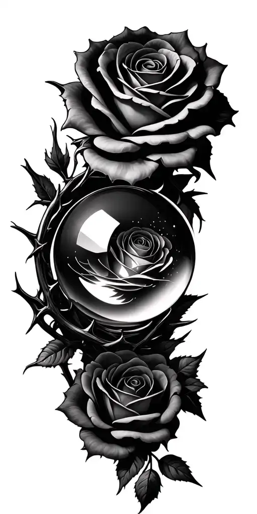 Roses With Thorns Intertwined With Crystal Ball