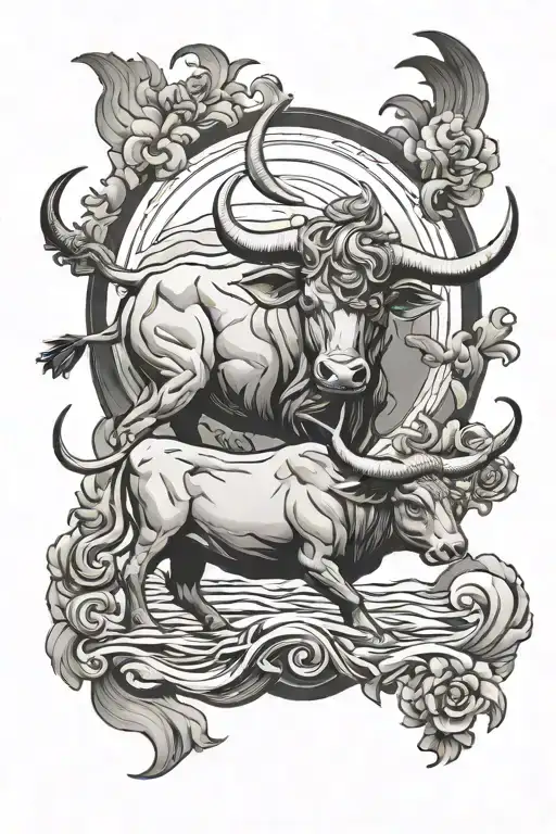 Taurus Bull In Heaven Over Jesus Walking On Water
