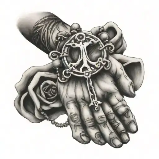 Hands Holding A Rosary Leading To Last Name