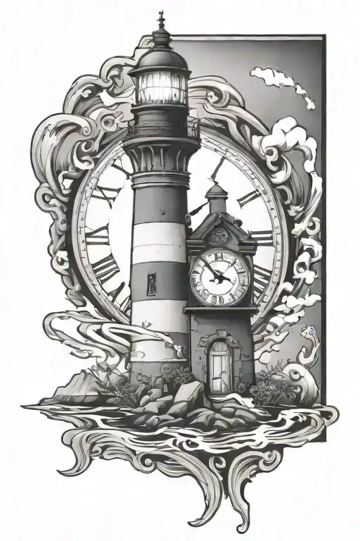 Light House Shining On Clock