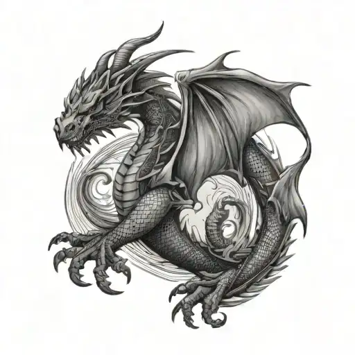 Dragon Verticle Tattoo With 4 Legs And Scales