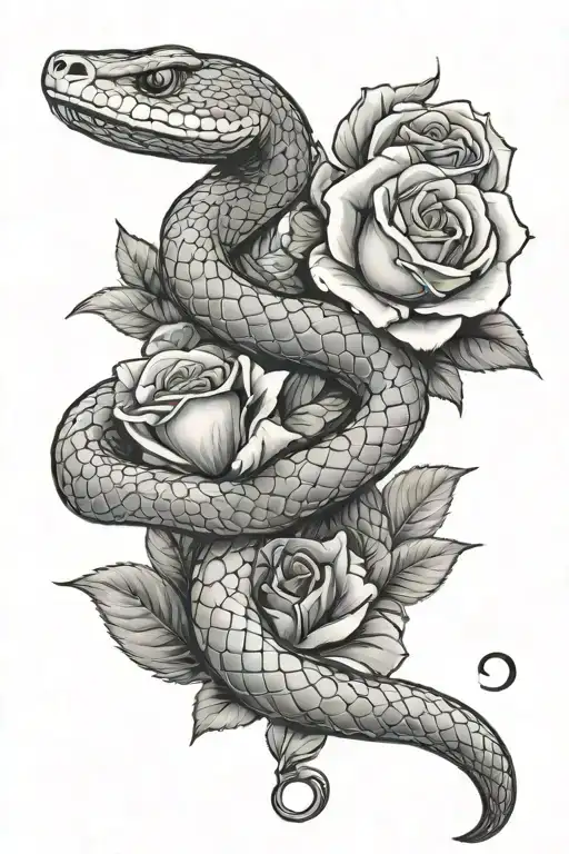 Snake Crawling On A Rose